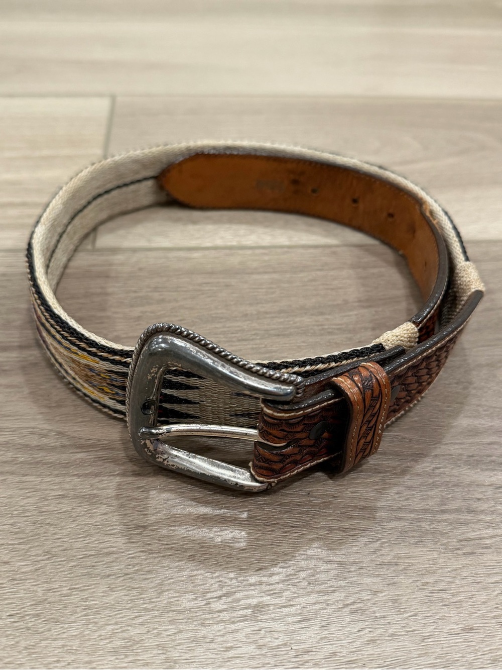 Tony Lama Western Belt 1354L Tooled Leather Aztec Southwest Woven Men's 32